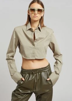 The Frankie Shop Uma Cropped Shirt - Olive