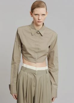 The Frankie Shop Uma Cropped Shirt - Olive