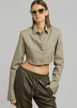 The Frankie Shop Uma Cropped Shirt - Olive