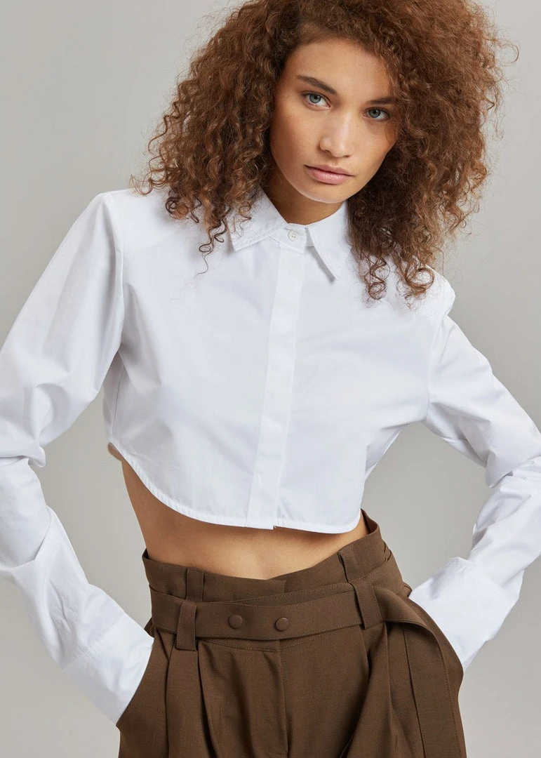 The Frankie Shop Uma Cropped Shirt - White CLOTHING 2 The Frankie Shop Uma Cropped Shirt - White CLOTHING