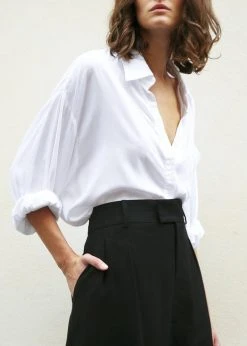 The Frankie Shop Hanna Silky Oversized Blouse - White CLOTHING
