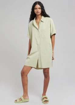 The Frankie Shop Yvonne Boxy Shirt Dress - Sage