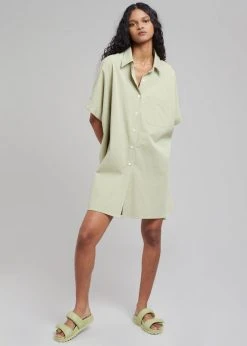 The Frankie Shop Yvonne Boxy Shirt Dress - Sage