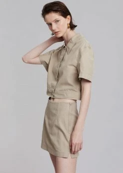 Blossom Zoey Cropped Shirt Jacket - Beige Vacation Edit